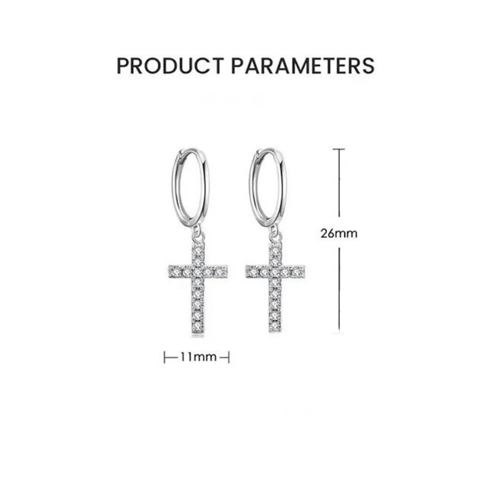 New Sterling Silver Gold Plated Micro Paved Charm Cross Earrings - Picture 6 of 7